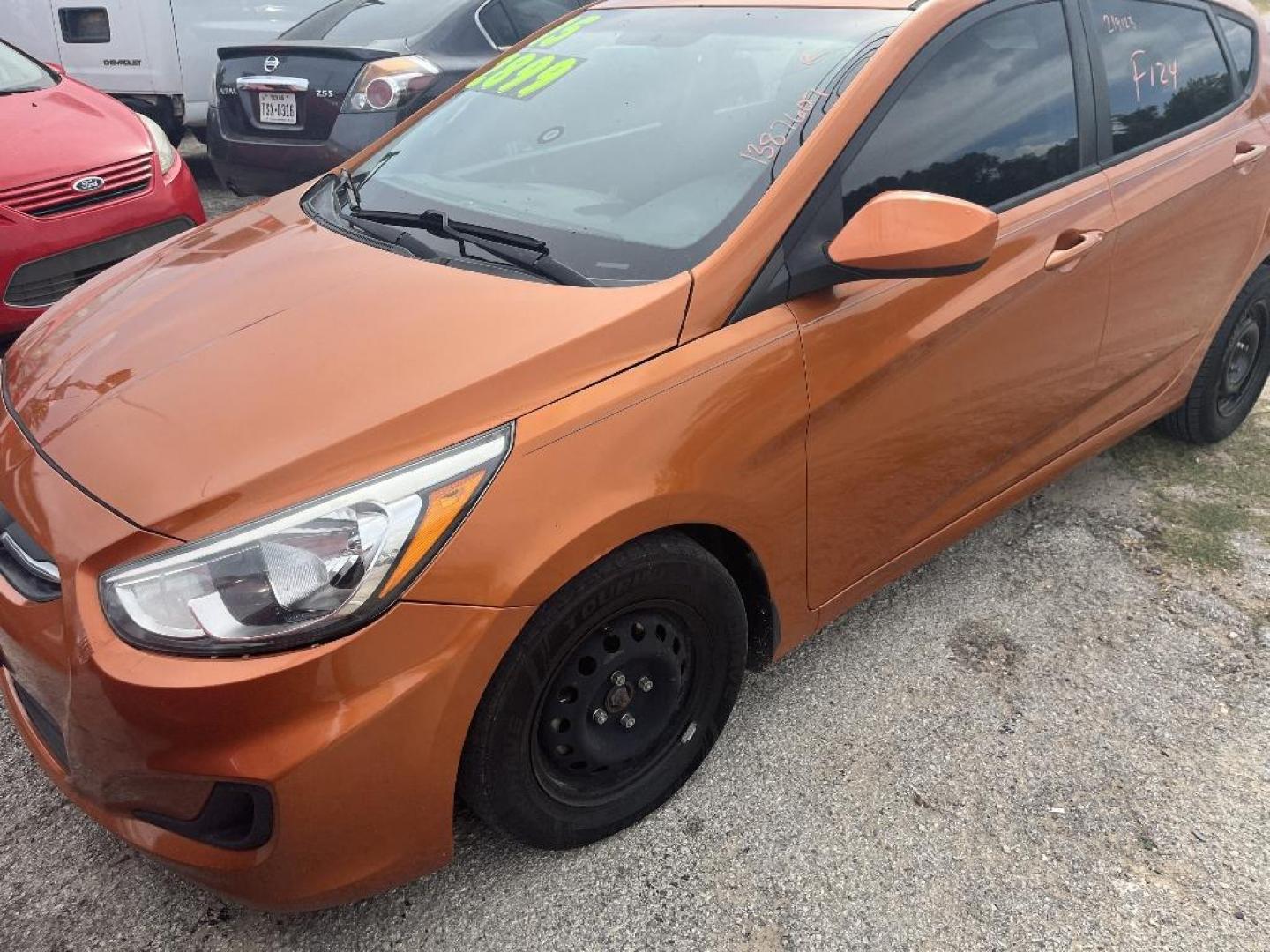 2015 ORANGE HYUNDAI ACCENT GS 5-Door 6A (KMHCT5AE1FU) with an 1.6L L4 DOHC 16V engine, AUTOMATIC transmission, located at 2303 West Mt. Houston, Houston, 77038, (281) 507-3956, 29.771597, -95.339569 - Photo#2